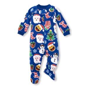 New The Children's Place 0-3 Months Christmas Fleece Footed One Piece Pajama